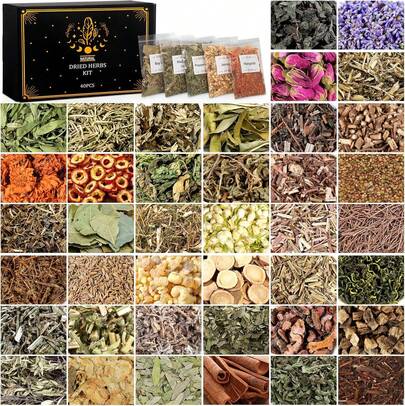 40 Pack Witchcraft Supplies Herbs Kit - Dried Herbs And Flowers For Witch Beginners - Herb Set For Wicca, Altar Supplies, Pagan And Wiccan Ceremonies, Magic Spell, Candle And Soap Making