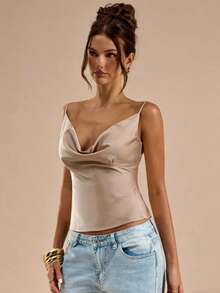 Áo hai dây hở lưng gợi cảm màu kaki satin mùa hè SUNSTORY dành cho nữ, thích hợp cho Ngày Valentine, lễ hội âm nhạc, kỳ nghỉ biển, tiệc tùng, trang phục công sở thanh lịch, ngày lễ. - Rượu sâm banh - Xem 2