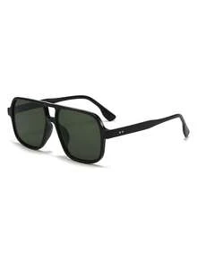 1 Pair Men's Black Pilot PC Frame Retro Double-Bridge Casual Fashionable Fashion Glasses - Black - View 2