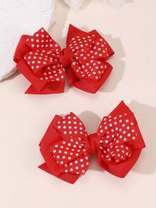 2 chiếc kẹp tóc nơ đỏ chấm bi dễ thương cho bé gái, phụ kiện tóc ngọt ngào - Đỏ - Xem 6