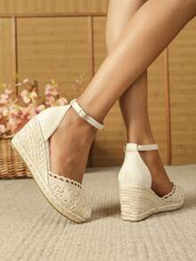 Breathable Slip-On Wedge Sandals With Fashionable Rope Accent, Comfortable And Lightweight - Beige - View 5