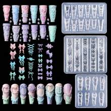3Pcs Silicone Nail Molds 3D Bow Charms Nail Mold Carving Template Stencil For Women Nails Art Fingertip Decoration Transparent Resin Craft Accessories - Trong sáng - Xem 8