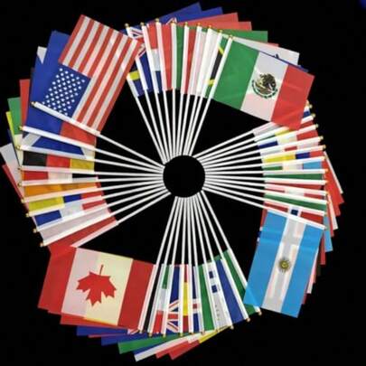 2026 World Cup Handheld Flags 42 Countries Mini Polyester Hand Waving Flags With White Plastic Poles For International Themed Party Sports Events Birthday Back To School Cultural Celebrations