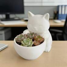 猫形花盆，底部有排水孔，独特设计，适用于多肉植物、小型花卉和仙人掌，可作卧室、办公室或桌面摆件。 - 多色 - 查看 5