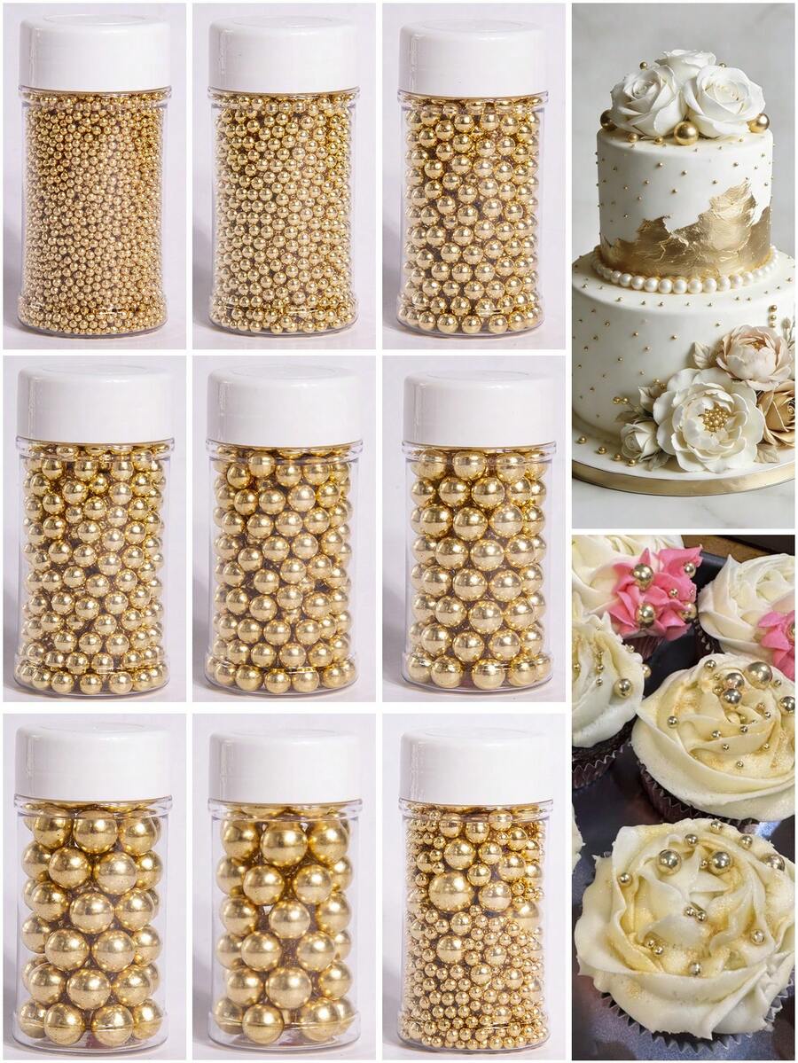 3盎司/85克蛋糕装饰珠，适用于装饰蛋糕、纸杯蛋糕、饼干和冰淇淋。非常适合婚礼、新生儿派对、圣诞节、生日、感恩节和其他派对。仅供装饰，不可食用。 - 金色 - 查看 1
