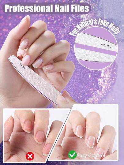 2/3/5/10/20/30/40/50pcs Professional Crescent Shape Nail Files, 100/180 Grit,Nail Files Double Sided Emery Board Washable Emery Boards Reusable Nail Buffers Manicure Tools For Natural Nails Acrylic Nails Home And Salon Us,Nail Supplies,Nail Tools,Nail Art Tools,Back To School,Nails,Nail Tools For Press On Nails