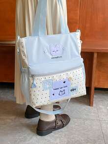 Minimalist Polka Dot Single Shoulder Bag, Fashionable Casual Messenger Bag, Large Capacity, School/College Style - Baby Blue - View 6