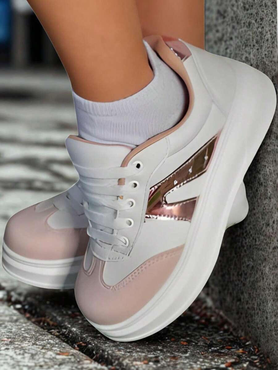 Girls' School Casual Sneakers With High Sole, Platform, Original Air Style, Comfortable, Lightweight, Soft Shoes For Kids - 粉紅兒童運動鞋 - 查看 1