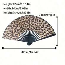 Elegant Leopard Print Folding Fan With Black Frame - Stylish Princess Theme, Lightweight & Portable Women, Portable Fan | Princess Theme Fan | Lightweight Fan(Without A Fan Cover) - Multicolor - 查看 3