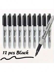 12 Fine Tipped Permanent Waterproof Black Markers, Perfect For School Supplies, Offices, And Gift Packaging | Fashionable Design, Measurement Analysis, Marking And Recording, Suitable For Painting And Poster Making, Student Gifts, And Back To School - Marker - View 17