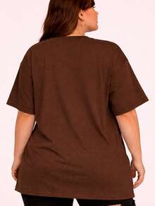 Kit 2 T-Shirts Women's Plus Size Plain Round Neck Fashion  Oversized - nâu và kaki - Xem 5