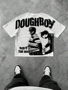 Graphic-Shirt Cotton Tees Size Plus,Streetwear Graphic Tee - 'DOUGHBOY' Urban Design With Hood Culture Silhouettes |   Unisex Cotton T-Shirt ​   ,Y2K,Oversized Shirt Men,Summer Tops - trắng - Xem 1