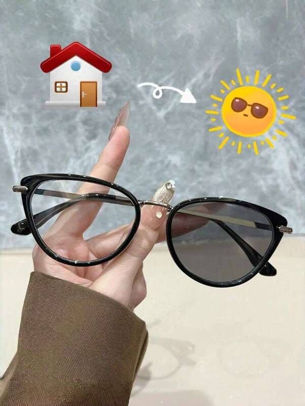 Women's Cat-Eye Non-Cute Elegant Sexy Retro Street Stainless Steel Four-Season TR Metal Frame Photochromic Fashion Decorative Glasses