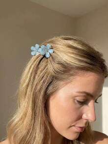 6pcs Girls' Blue Crystal Mini Camellia Flower Hair Clips, Suitable For Bangs, Daily Wear - Multicolor - View 2