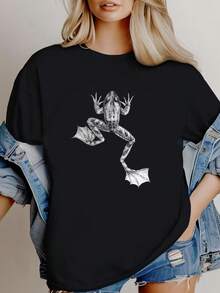 T-shirt pour femmes avec impression réaliste de dessin de biologie de grenouille. Manches longues ou courtes - Noir - Voir 6