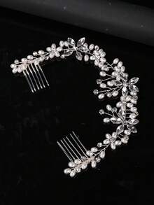 1pc Crystal & Rhinestone Decor Bridal Bridesmaid Hair Comb, Luxurious Hair Accessory For Wedding, Banquet, Party,Summer,Beach - 63322 Silver - View 7
