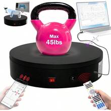 Plataforma giratoria motorizada y programable, soporte giratorio para exhibición, plataforma giratoria, plataforma giratoria para desarrollo secundario, Lazy Susan motorizada para escáner 3D o exhibición con USB - 7,9 pulgadas/Negro/Carga de 100 libras - Ver 1
