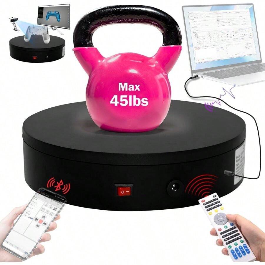 Plataforma giratoria motorizada y programable, soporte giratorio para exhibición, plataforma giratoria, plataforma giratoria para desarrollo secundario, Lazy Susan motorizada para escáner 3D o exhibición con USB - 7,9 pulgadas/Negro/Carga de 100 libras - Ver 1