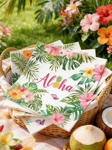 40pcs Hawaiian Themed Disposable Paper Napkins, Featuring Pineapple And Hibiscus Flower Patterns, Disposable Paper Party Supplies Suitable For Birthday, Wedding And Other Celebration Events - 33*33cm - View 1