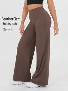 Women's Casual Sports Pants - High Waist Loose Casual Pants - Comfortable And Elastic Loose Pants Made Of Elastic Material - Straight Leg Pants With Hem For Spring And Summer Yoga Pants, Women's High Waist Elastic Casual Soft Straight Leg Pants - 咖啡棕 - 查看 3