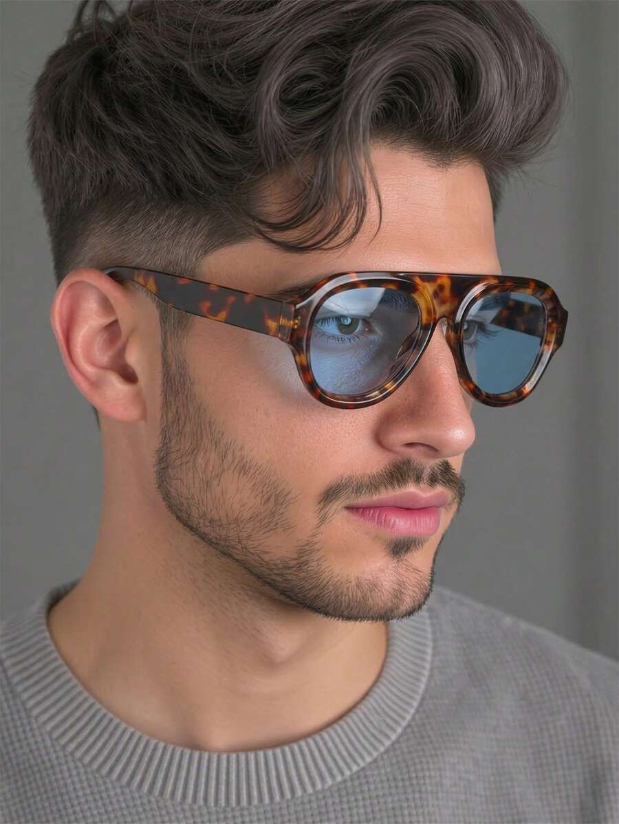 1 Pair Men's Tortoiseshell Round PC Frame Vintage Green Lens Fashionable Fashion Glasses - Multicolor - View 1