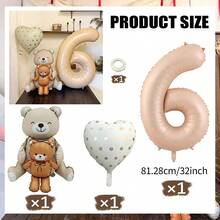 1/2/3/4pcs Sitting Brown Bear Balloon Set, Brown Base Balloons, Suitable For Birthday Party Atmosphere Decoration, Indoor Tabletop Gathering Arrangement, Wedding Ceremony & Theme Party Decor - Digital Bear - View 17