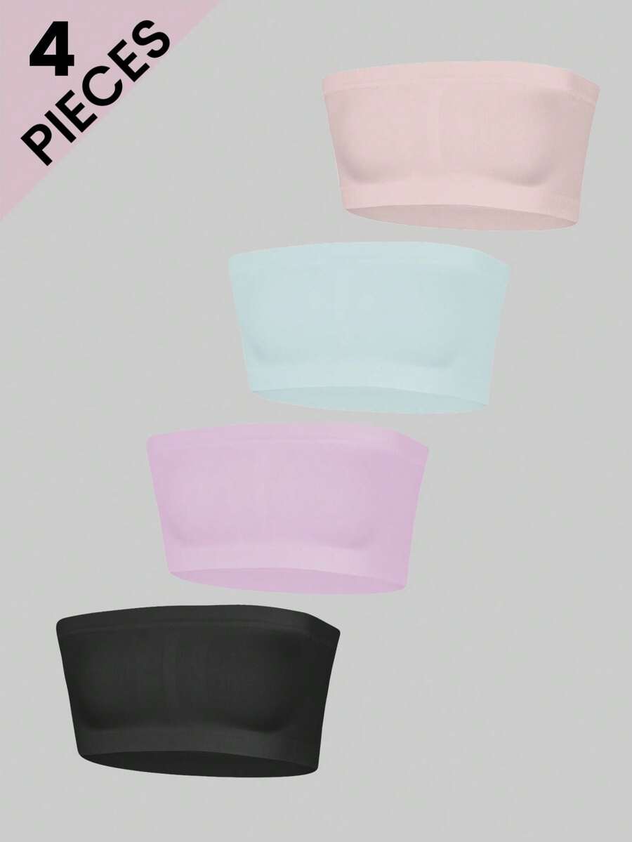 4 cái/gói Áo ngực bandeau không đường may thoải mái thoáng khí cho nữ, áo ngực camisole cơ bản màu trơn tối giản để mặc hàng ngày - Nhiều màu - Xem 1