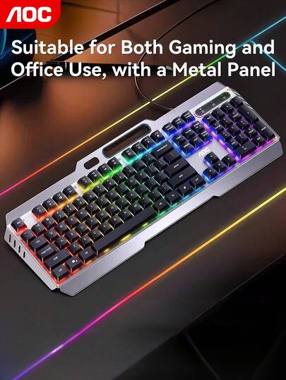  AOC Gaming And Office Keyboard: Metal Panel + Ergonomic Streamlined Layout, Cool Backlight System, E-Sports-Grade Feel, Sturdy And Durable.
