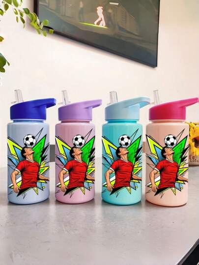 1 Bình nước nhựa chủ đề bóng đá cực chất với hình in cầu thủ bóng đá. Dung tích lớn 500ml/16.9oz, bình nước thể thao màu trơn hoạt hình với vòi nghiêng, ống hút và tay cầm tiện lợi. Món quà sinh nhật hoặc ngày Valentine hoàn hảo.