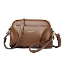 Bolso bandolera de estilo retro con diseño Rucehd, bolso de hombro con estampado de letras clásico, bolso cuadrado de piel sintética con cremallera para uso diario de mujer - Café integral - Ver 7