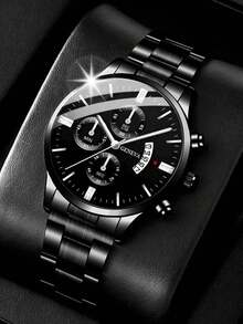1 pieza Reloj de cuarzo de negocios de moda para hombres, esfera redonda minimalista, correa de tamaño fijo, mejor regalo y uso diario para hombres - Plateado - Ver 10