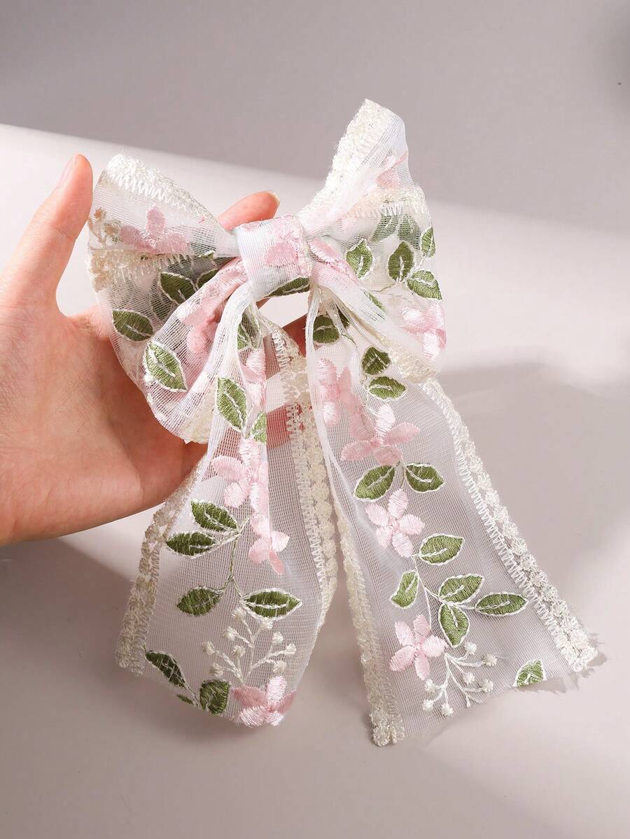1 pieza Clip para el cabello con flor de rosa de encaje, decoración con cristales brillantes, estilo fresco y dulce - Rosa - Ver 1