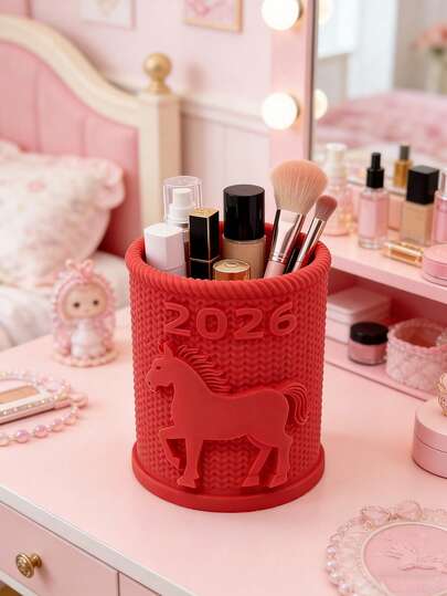 1pc 3D Printed 2026 Year Of The Horse Lucky Pen Holder, Stationery & Jewelry Storage, Auspicious Spring Festival Decor