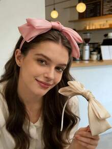 1/5pcs Double Layer Oversized Bow Headband, Elegant Lady Style Solid Color Simple Versatile Headpiece For Street, Gathering, Party ,Gifts ,Hair Hoop Hairband For Women Hair Accessories Head Accessories - Multicolor - View 14