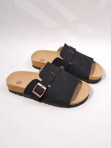 Minimalist Korean Style One-Strap Slide Sandals, Cream White Soft Cork Sole, Versatile Summer Shoes (Sole/Insole Color Random) - Black - View 5