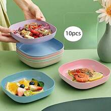 Square Plastic Plate Set - Suitable For Snacks And Breakfast! - Multicolor - View 3