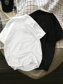 Hombres 2 piezas Camiseta con estampado de rosa bajo irregular - Multicolor - Ver 2