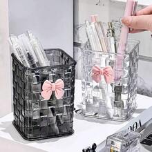 Acrylic Desktop Pen Holder – Transparent Pencil Organizer, Makeup Brush Cup – With Bow Accent – ​​Back-To-School Accessory, Teacher's Day Gift (Clear) - 變體 - 查看 2