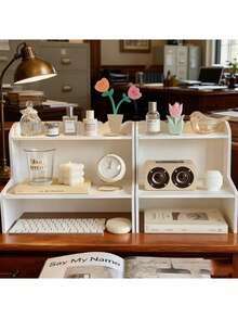 1pc Multi-Layer Desktop Storage Rack, Makeup Organizer, Large Capacity Dual-Tier Shelf, Perfume Holder, Cosmetic Storage Rack, Room Decor - White - View 9