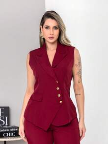New Tailored Set Consisting Of Vest And Wide-Leg Trousers C6608 - Burgundy - View 5