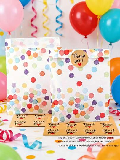 120pcs Colorful Polka Dot Kraft Paper Gift Bags With Stickers, Polka Dot Design Kraft Paper Gift Bags With Thank You Stickers, Suitable For Candy, Cookies Packaging, Party, Holiday, Birthday, Wedding, Graduation, Festival Celebration And Decoration Packaging (1set = 1 Bag + 1 Label) (120pcs/48pcs/24pcs)