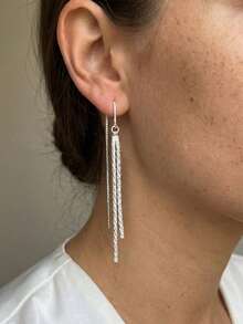 一对优雅奢华闪亮星光流苏耳环，百搭高端小众流苏耳环，适合女性作为礼物、节日、约会或日常佩戴。 - 銀色 - 查看 2