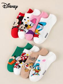 Disney 1/5/8 pares de calcetines invisibles de mujer con diseño de jacquard de dibujos animados aleatorios, transpirables, para uso casual diario, regalo para fiestas y días festivos - Multicolor - Ver 4