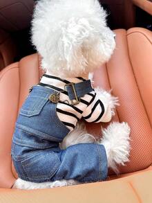 PETSIN 1pc Pet Clothes, Dog/Outfit, Stylish & Cute Apparel Small Dogs, Comfortable Striped Classic 4-Leg Pants Design Small Breed - Màu xanh lam - Xem 12