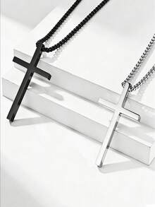 2 buah Kalung Salib Romawi Pria, Rantai Liontin Salib Stainless Steel - setelan - View 1