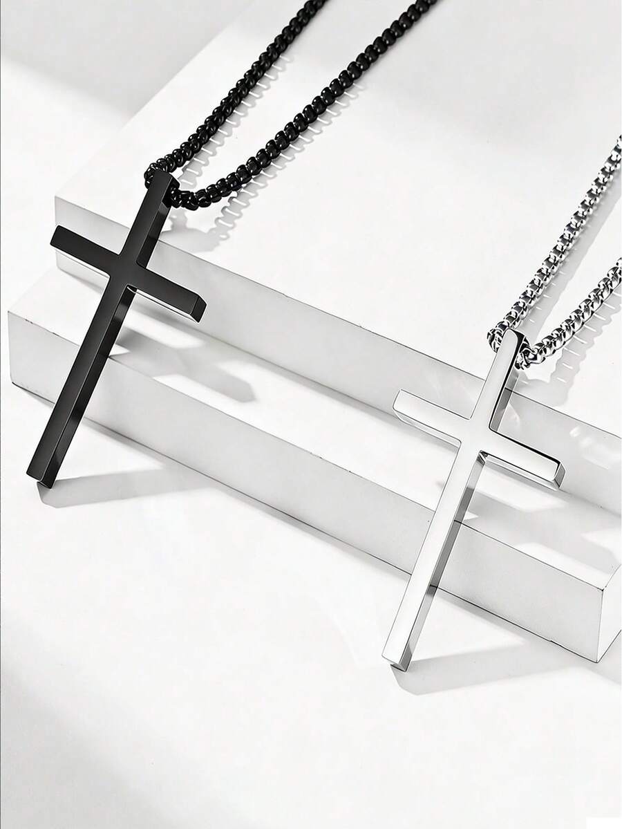 2 buah Kalung Salib Romawi Pria, Rantai Liontin Salib Stainless Steel - setelan - View 1