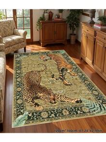 1pc Tiger Area Rugs, Boho Washable Rugs For Living Room, Vintage Soft Dining Room Rug, Non Slip Resistant Large Floor Carpet For Office Bedroom,Living Room,Entrance Welcome Door Mat, - Maroon - View 6