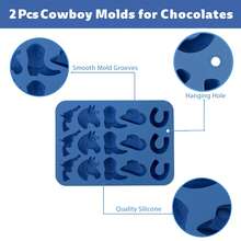 1pc Denim Theme Silicone Mold, 15 Cowboy Hat, Boot, Saddle Shaped Western Party Baking Mold, Suitable For Chocolate, Candy, Jelly, Ice Cube - Multicolor - View 3