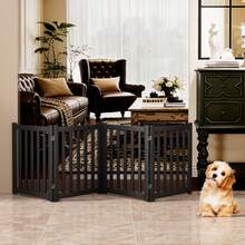 Thickened Solid Wooden Independent Dog Door For Pet Fence, No Assembled Pet Door Indoors, 24 "High X 108" W Ultra Wide Foldable Puppy Barrier Fence, Stairway Pet Isolation Fence - màu đen - Xem 12