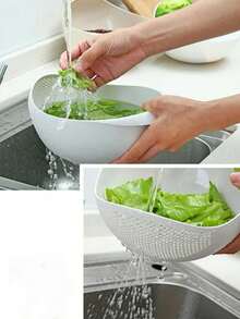 1pc Multi-Function Plastic Rice Washing Bowl, Can Be Used As Rice Washing Bowl, Vegetable Basket, Fruit & Vegetable Drainer - Suitable For Healthy Meal Prep And Efficient Kitchen Use, Practical Kitchen Tool - Multicolor - View 4